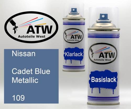 Nissan, Cadet Blue Metallic, 109: 400ml Sprühdose + 400ml Klarlack - Set, von ATW Autoteile West.